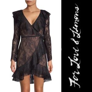 FOR LOVE & LEMONS DAPHNÉ LACE WRAP DRESS BLACK XS
